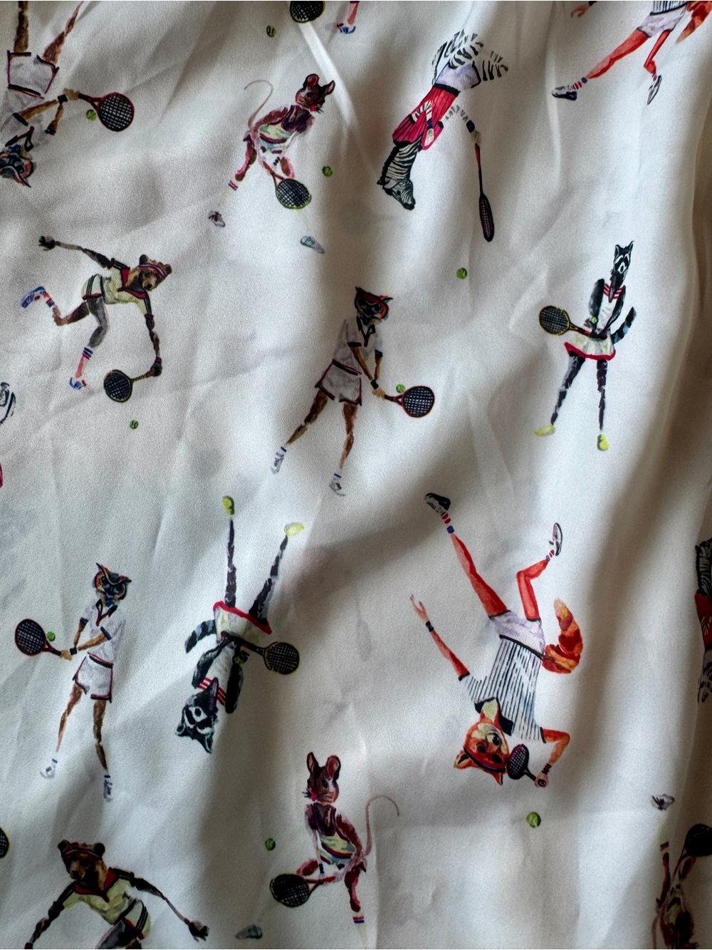 Modcloth Short-Sleeve Button-Up Shirt with Colorful Animals Playing Tennis - Picture 4 of 7